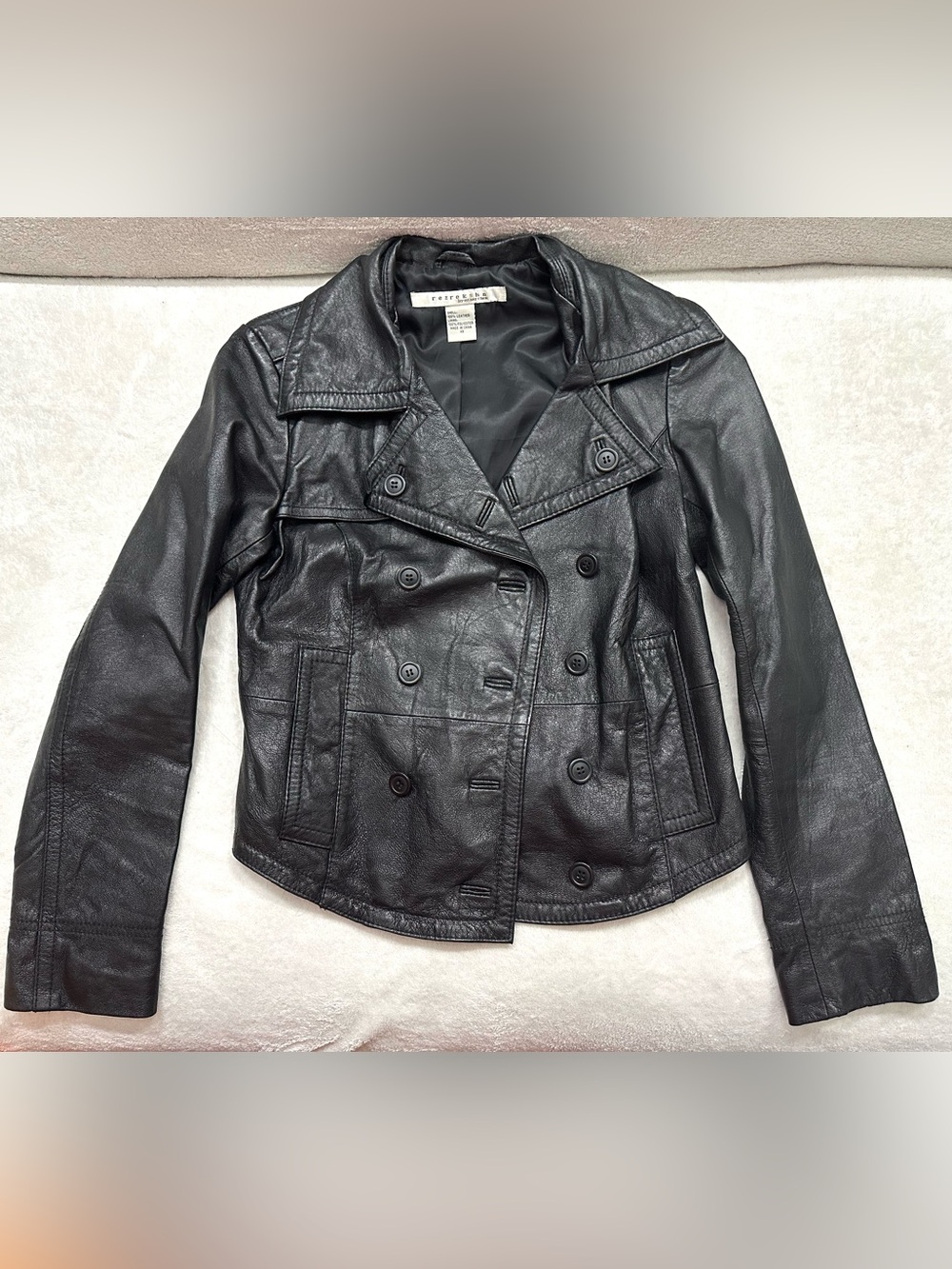 REZREKSHN by Esther Black Lamb Leather Moto Jacket Ruffle Trim Size XS